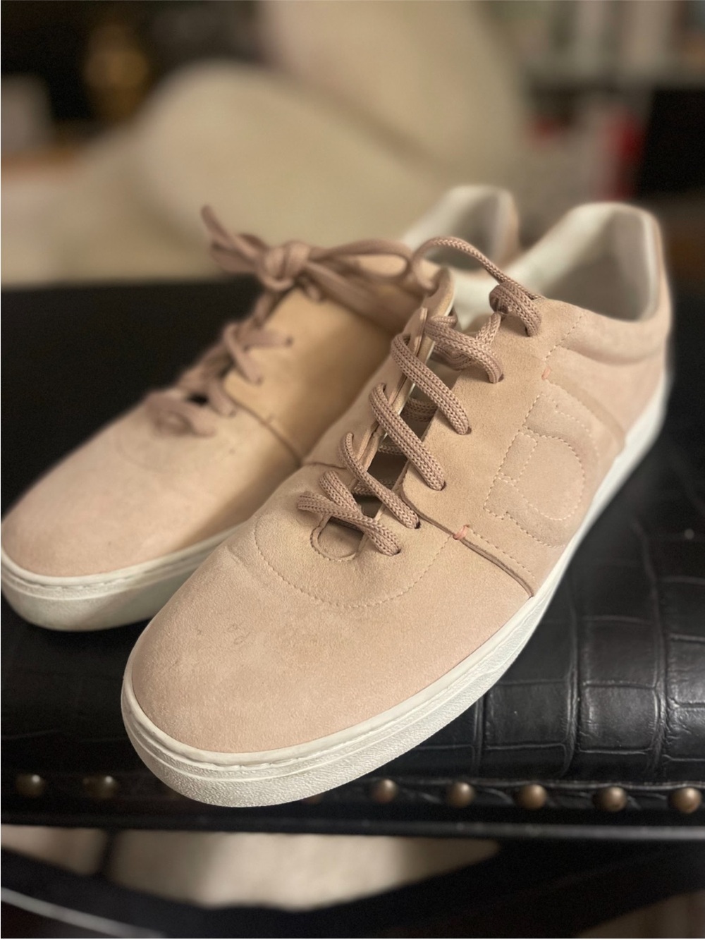 Salvatore Ferragamo Blush Suede Sneakers | Designer Lace-Up Casual Shoes